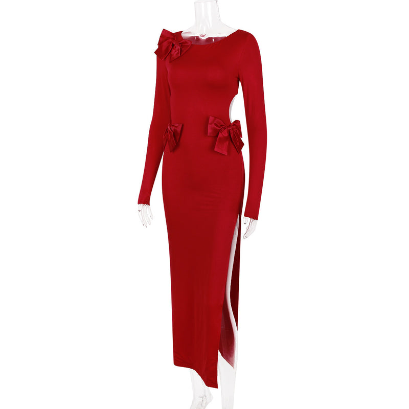Red Cut Out Bow Dress