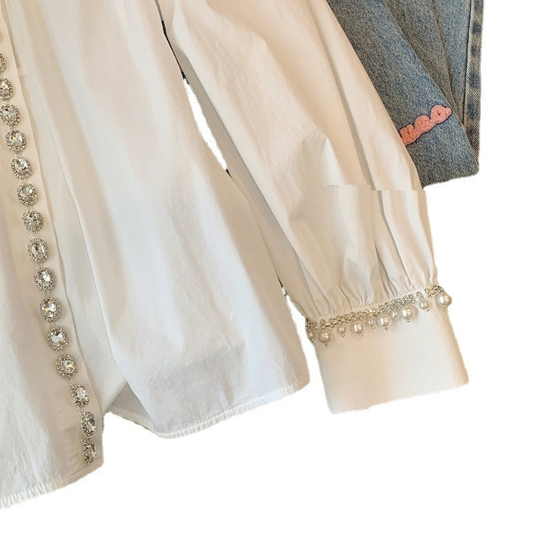 Vivienne White Beaded Long Sleeve Shirt – Classic Elegance