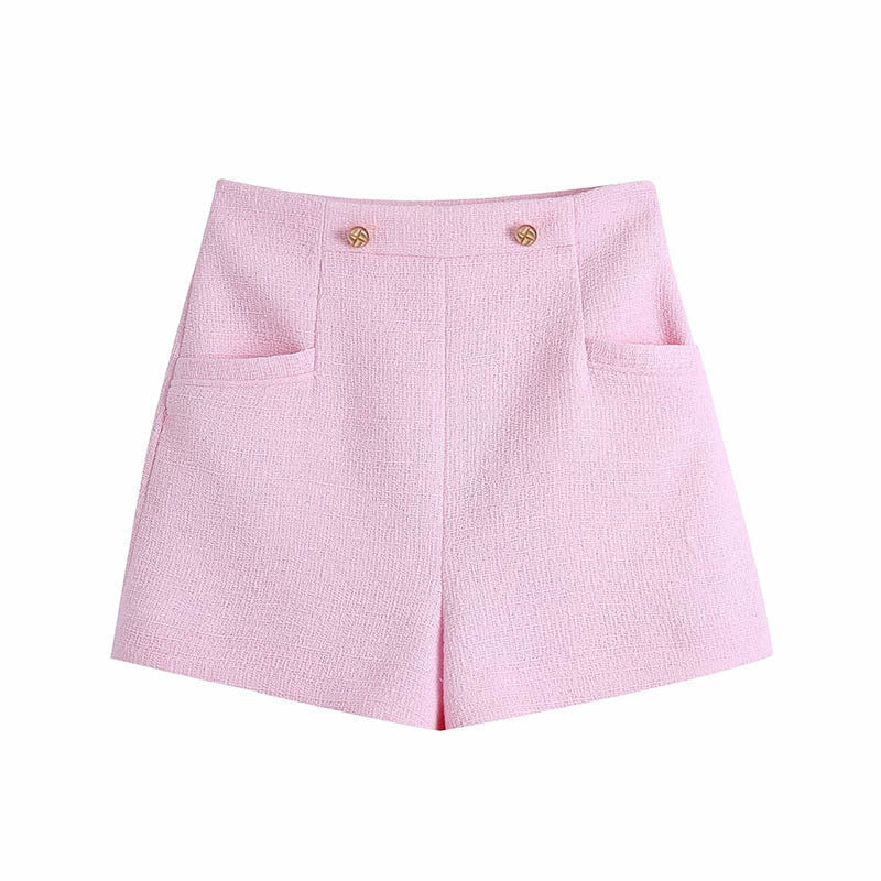 European And American Style Buttoned Textured Blazer Shorts