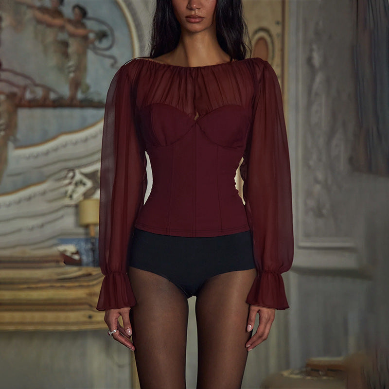 Adeline Slim-fit Mesh Stitching Top