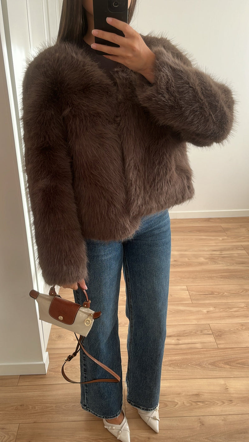 Faux fur jacket [brown]