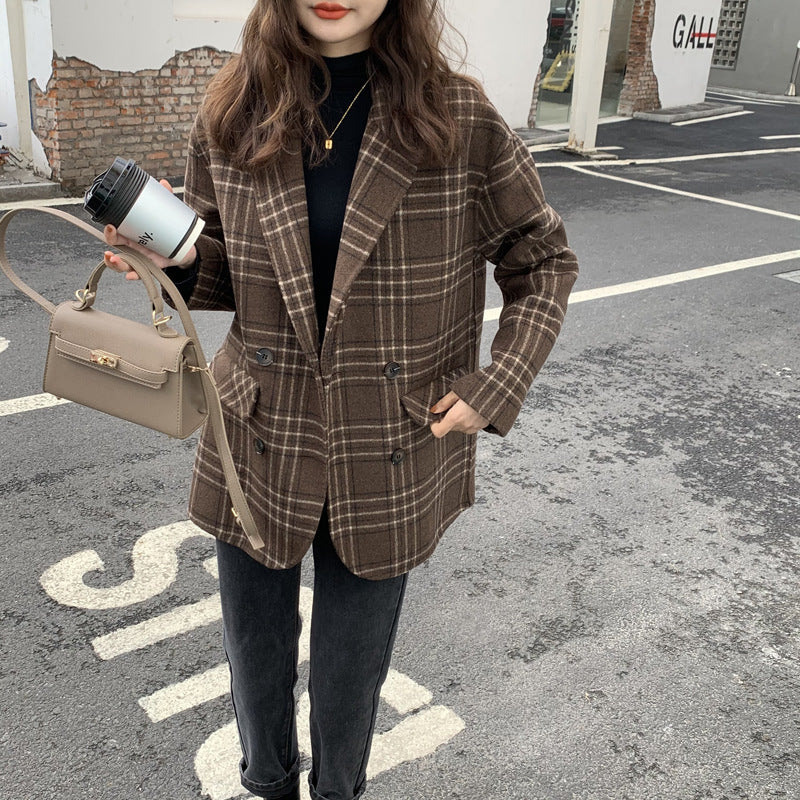 Celeste Double-Sided Cashmere Plaid Blazer