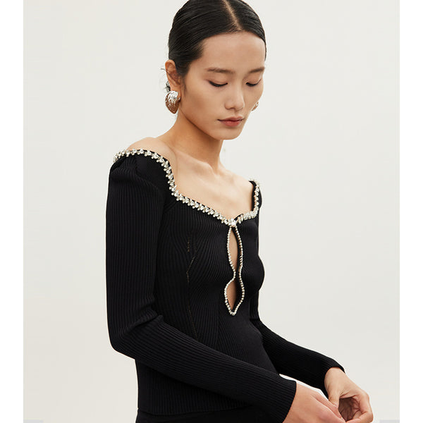 Isabelle Fitted Long Sleeve Knitwear – Black Elegance