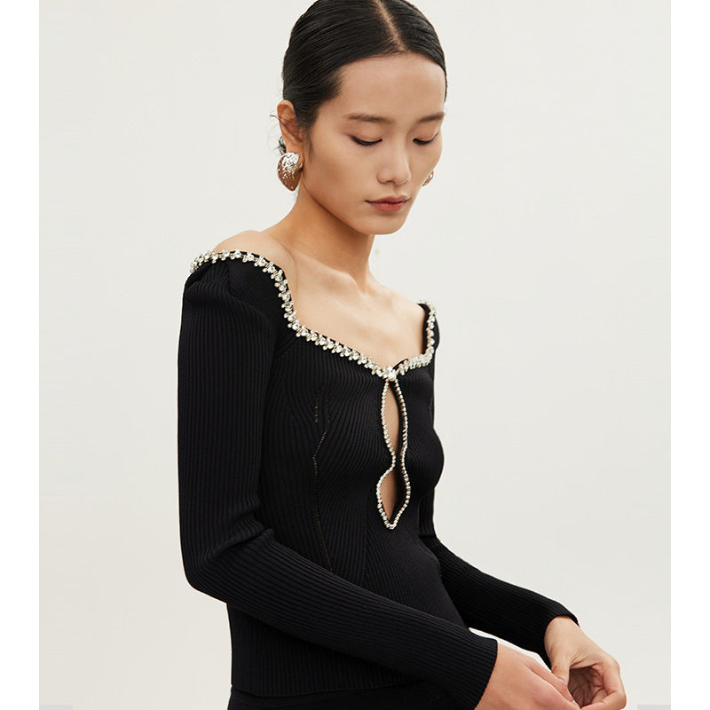 Isabelle Fitted Long Sleeve Knitwear – Black Elegance