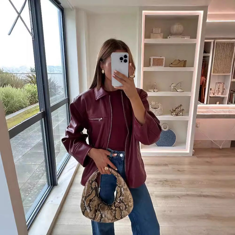 Isabella Folded Leather Zip Jacket