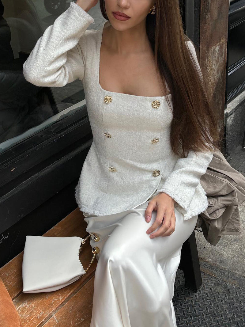 Clara Square Neck Long Sleeve Blazer – Elegant Tailored Fit