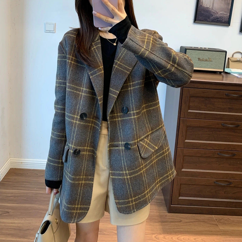 Celeste Double-Sided Cashmere Plaid Blazer