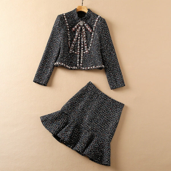 Celeste Bow-Accent Fishtail Skirt Suit