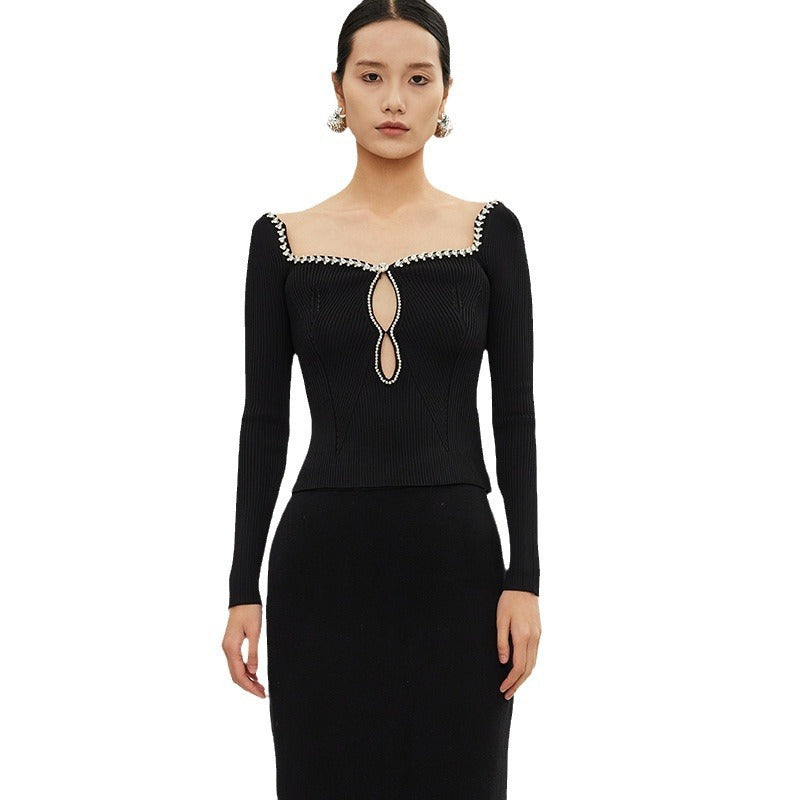 Isabelle Fitted Long Sleeve Knitwear – Black Elegance