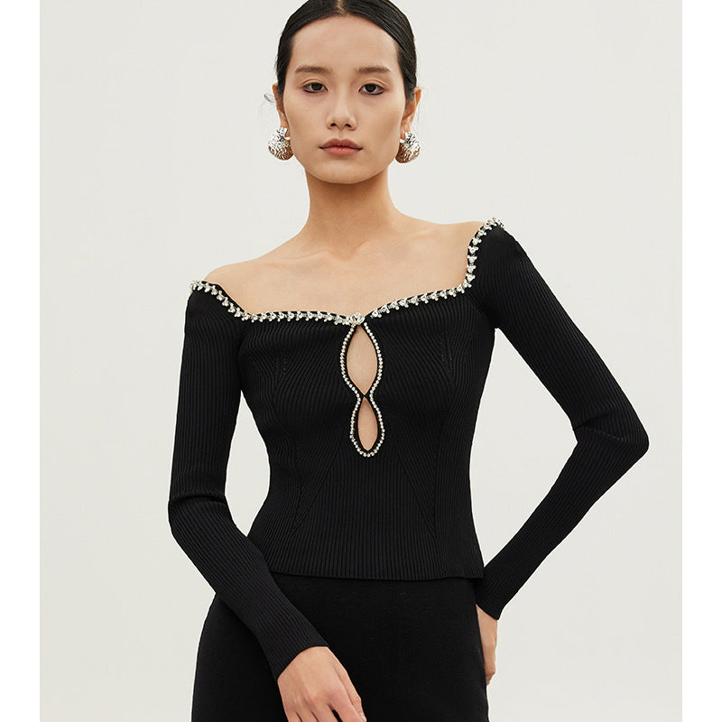 Isabelle Fitted Long Sleeve Knitwear – Black Elegance