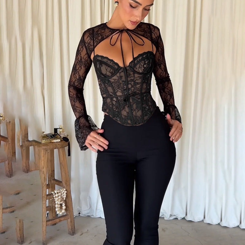 Elise Slim-Fit Lace Waist Top – Elegant Feminine Style