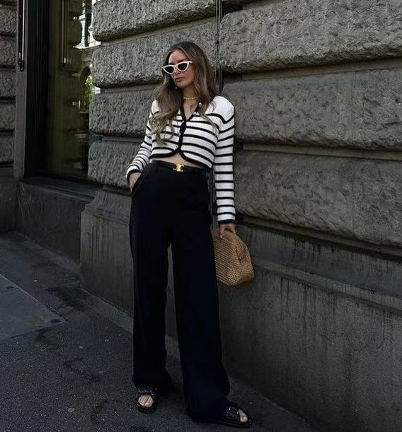 Leonie Striped Buckle Cardigan