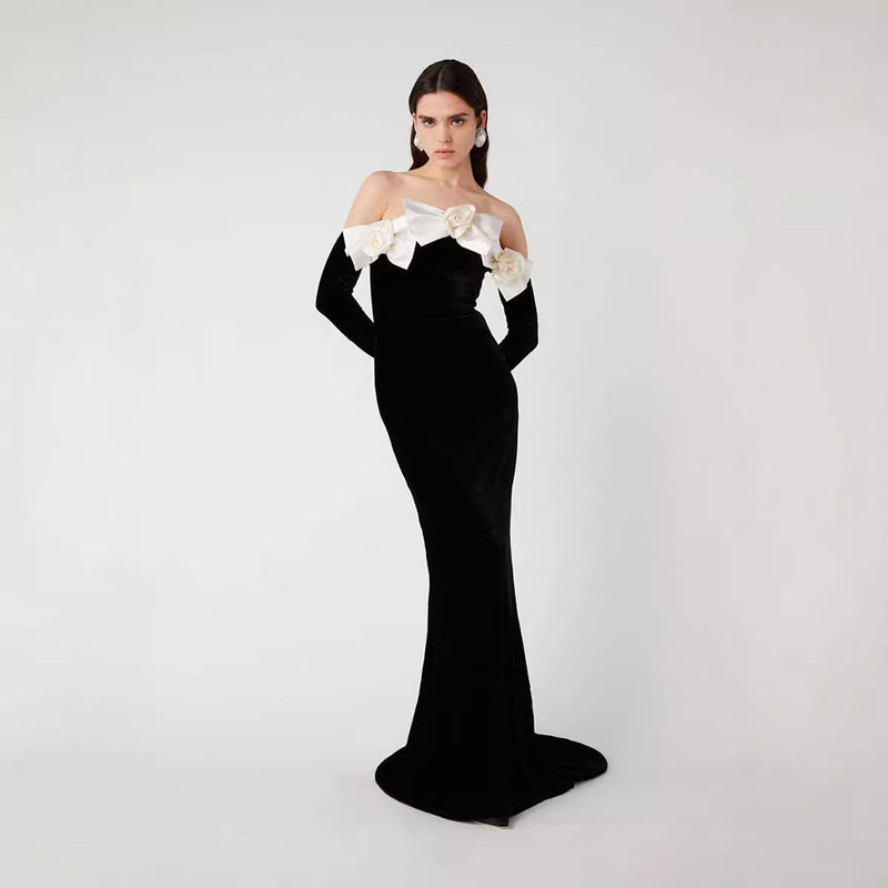 Celine Black Velvet Fishtail Gown