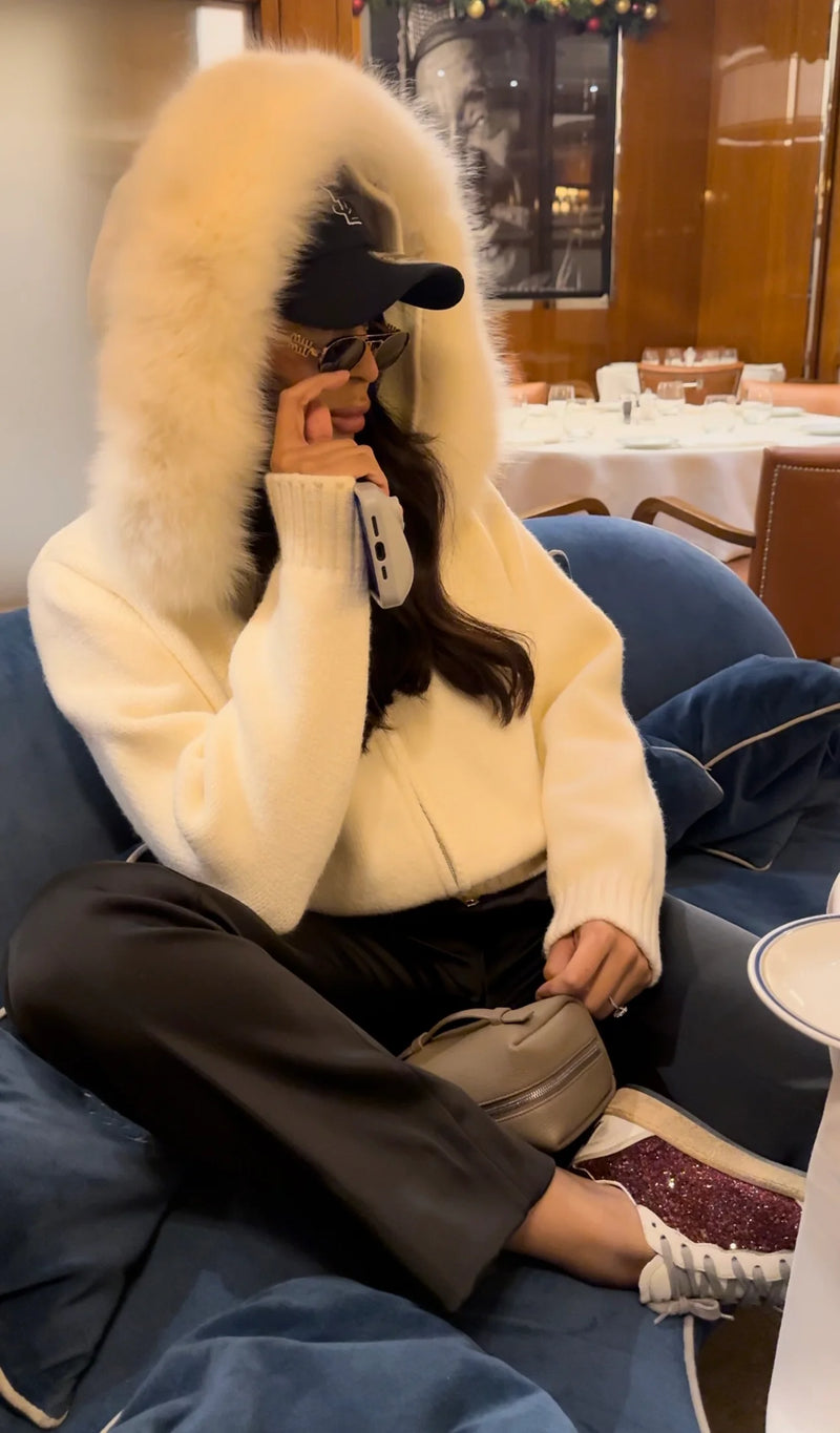 Aurora Hooded Fox Fur Sweater + FREE Fur Gloves