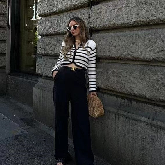 Leonie Striped Buckle Cardigan