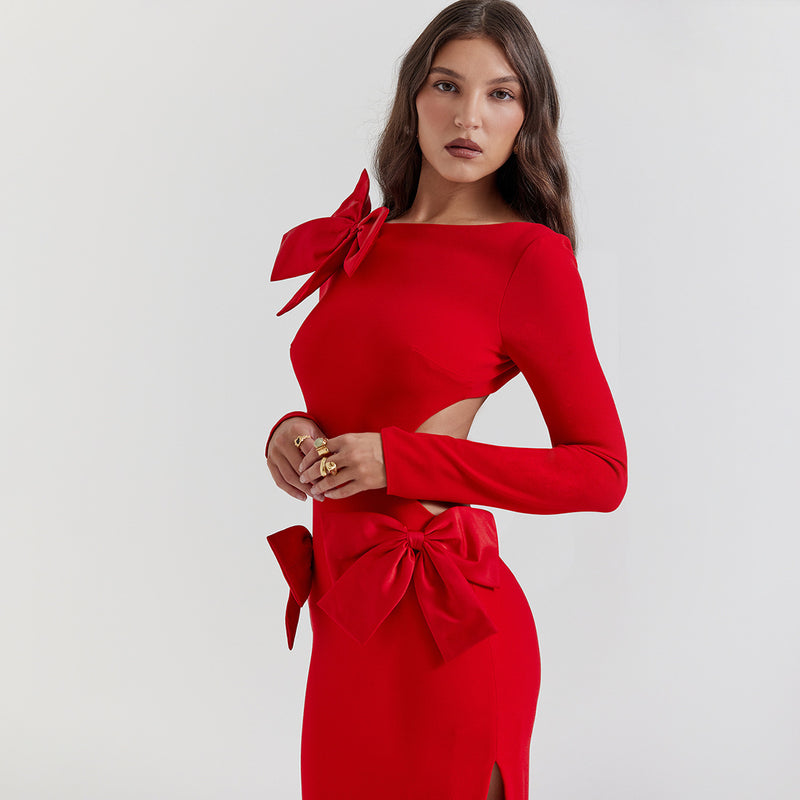 Red Cut Out Bow Dress
