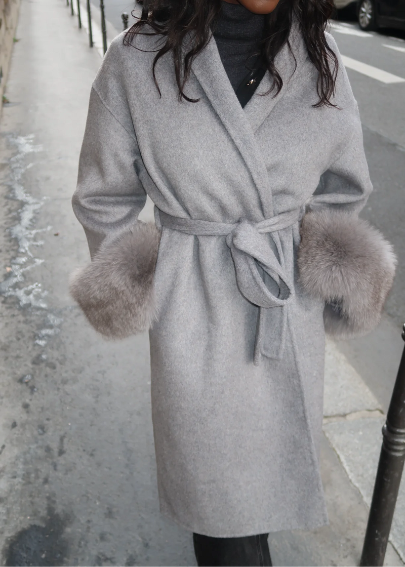 Élise Long Fur Wool Coat |Double-sided Cashmere