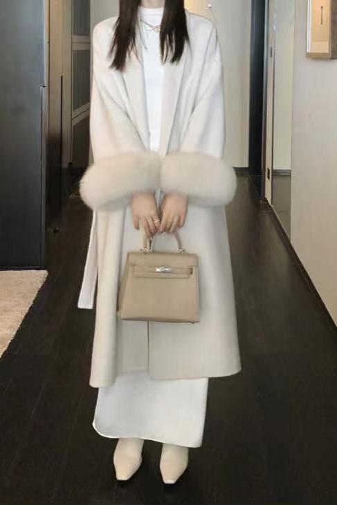 Élise Long Fur Wool Coat |Double-sided Cashmere