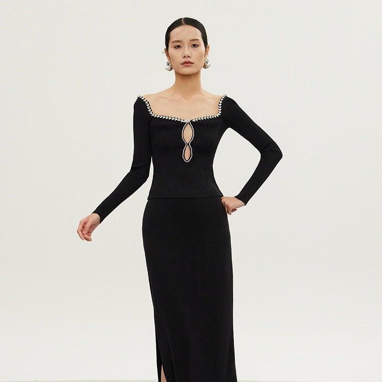 Isabelle Fitted Long Sleeve Knitwear – Black Elegance