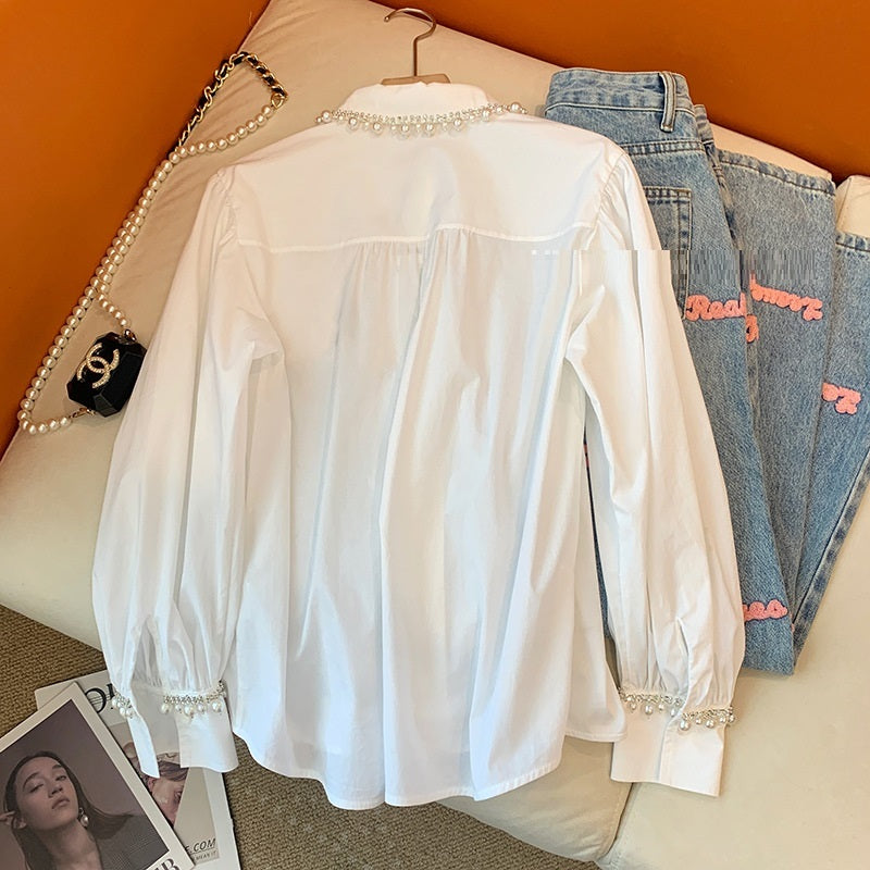 Vivienne White Beaded Long Sleeve Shirt – Classic Elegance