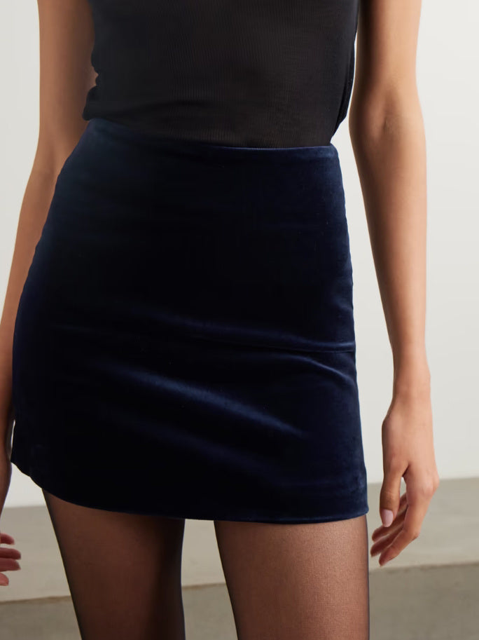 Contrast Color Jacket & Velvet Mini Skirt Set