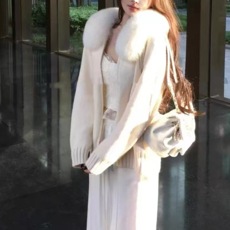 Cozy Imitation Hooded Fox Fur Sweater