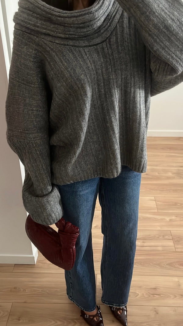 Thick boat neck sweater [gray]