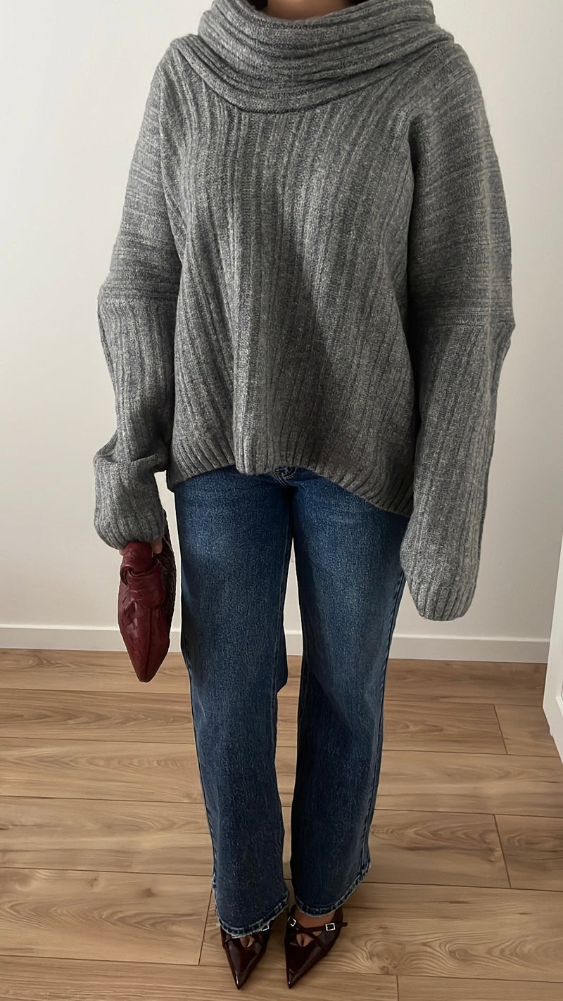 Thick boat neck sweater [gray]