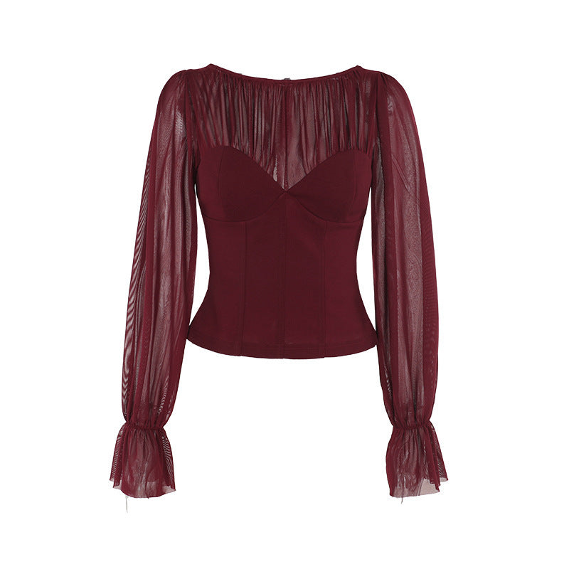 Adeline Slim-fit Mesh Stitching Top