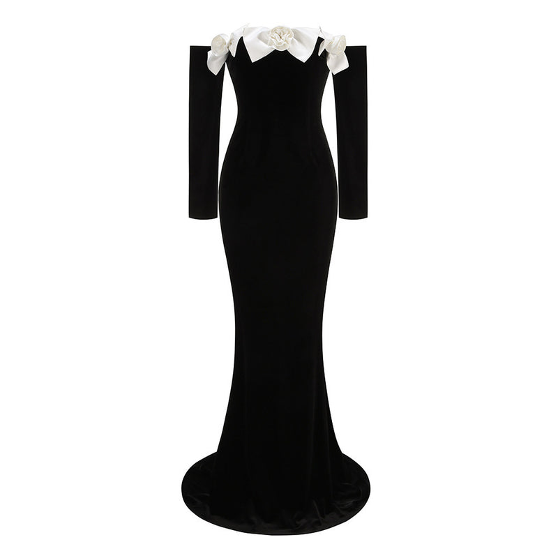 Celine Black Velvet Fishtail Gown