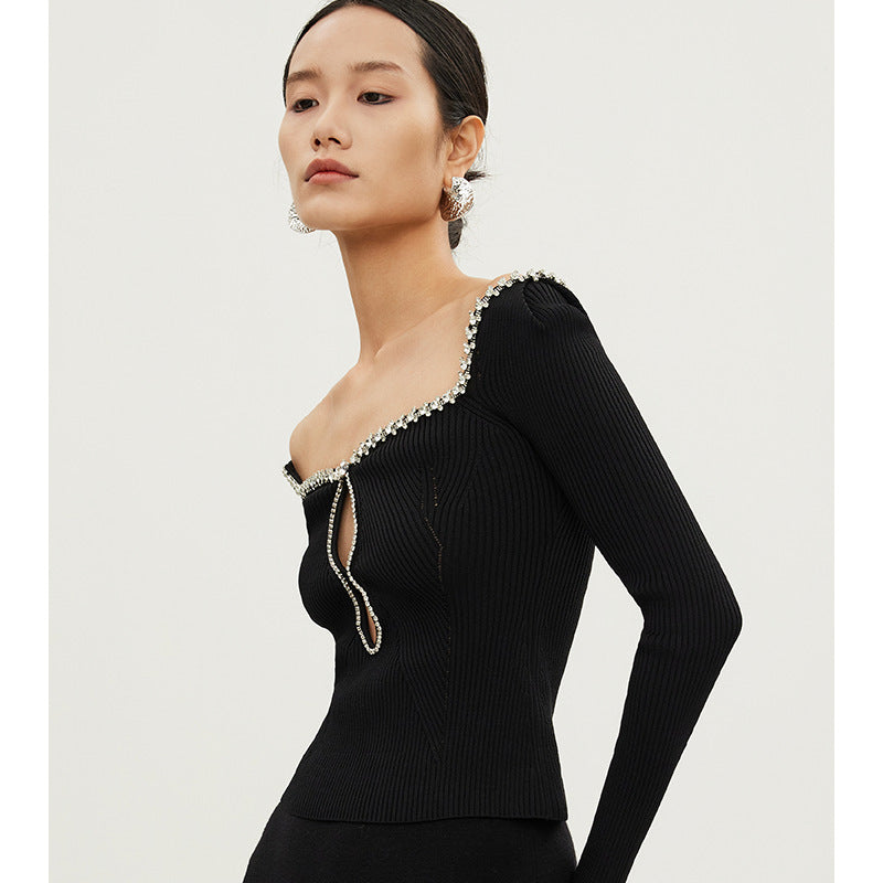 Isabelle Fitted Long Sleeve Knitwear – Black Elegance