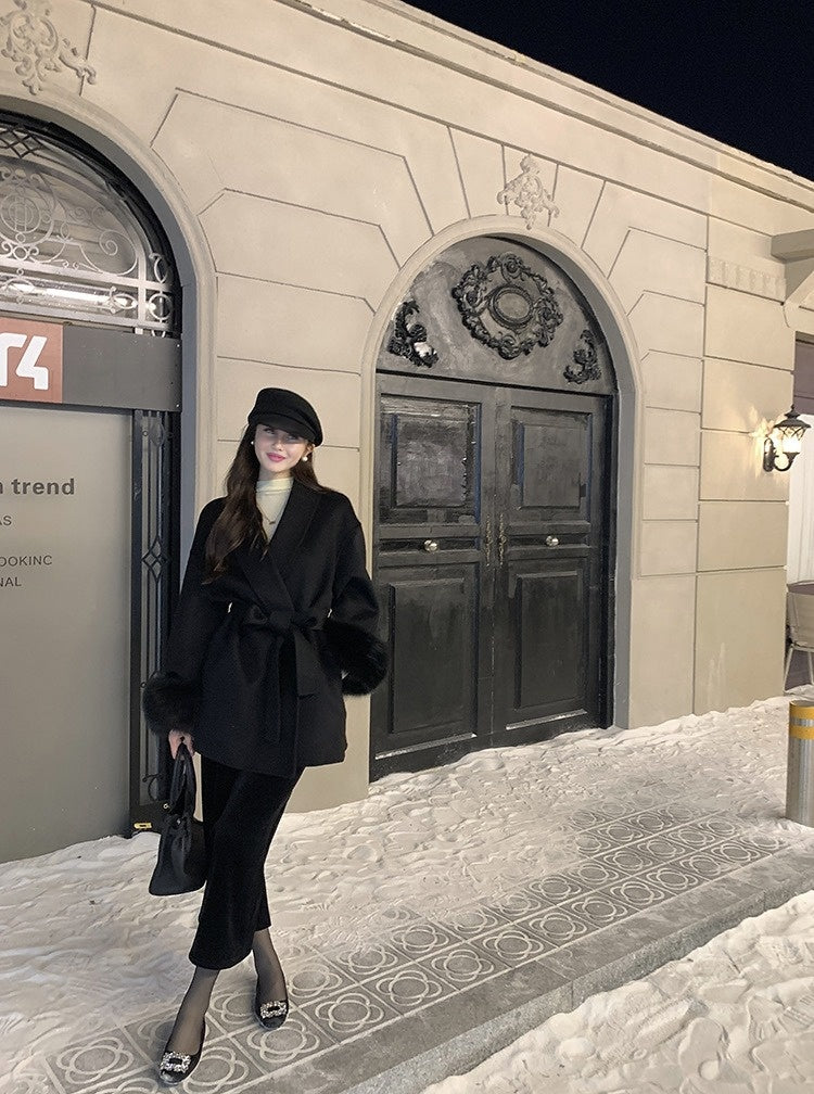 Élise Long Fur Wool Coat |Double-sided Cashmere