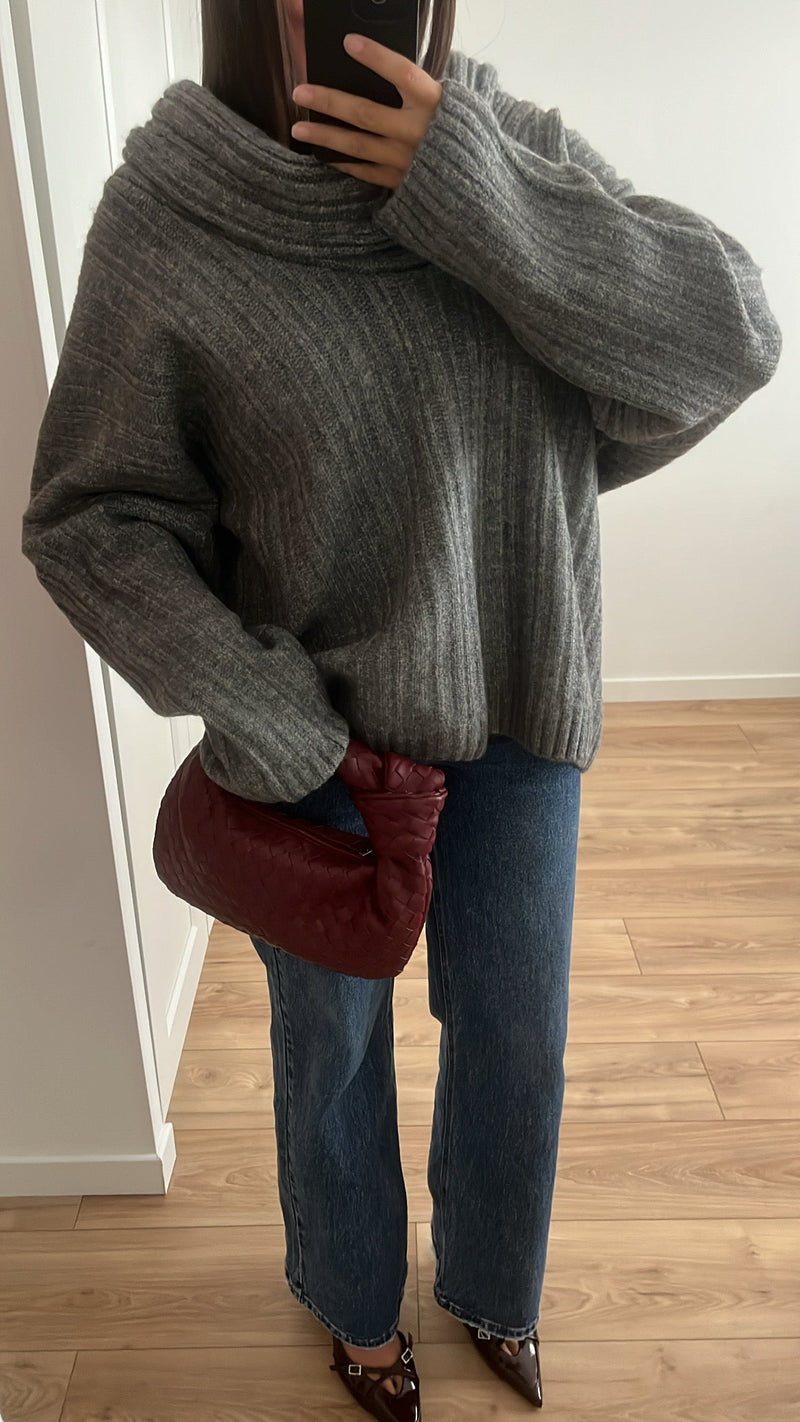 Thick boat neck sweater [gray]