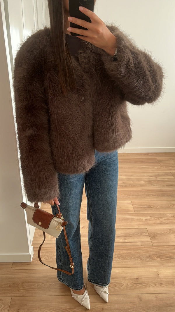 Faux fur jacket [brown]