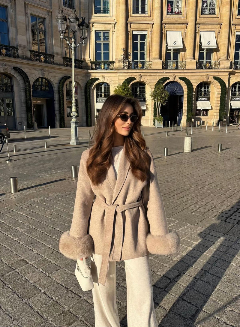 Élise Fur Wool Coat| Fur Double-sided Cashmere Coat