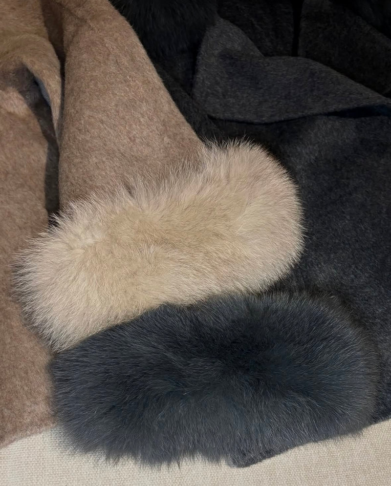 Double-Sided Cashmere Coat with Real Fox Fur Collar
