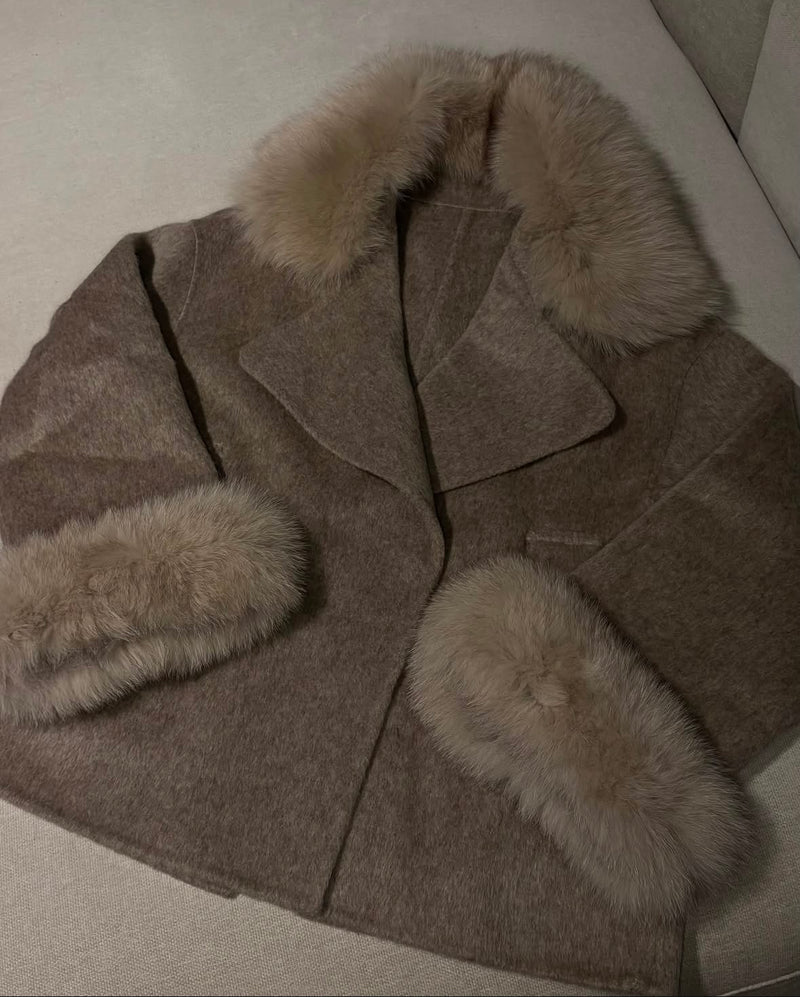 Double-Sided Cashmere Coat with Real Fox Fur Collar
