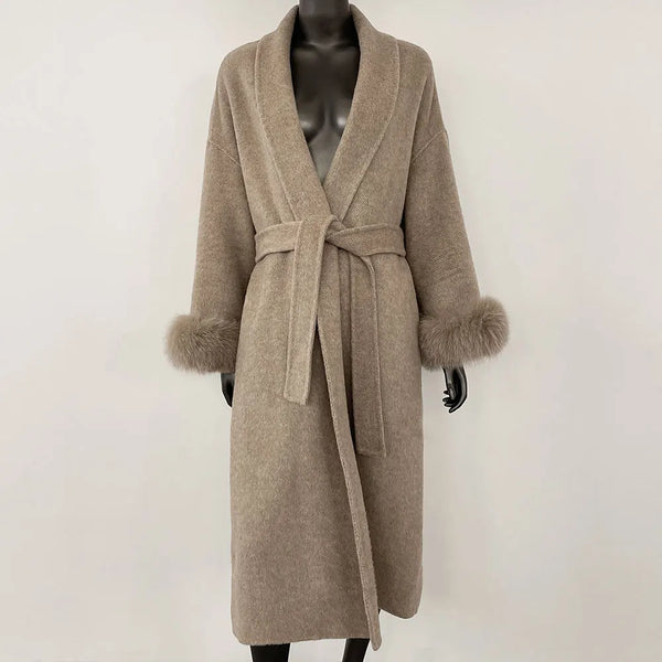 Élise Long Fur Wool Coat |Double-sided Cashmere