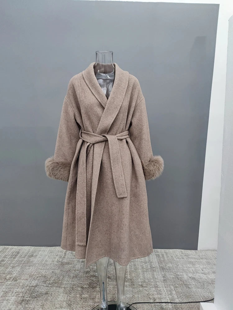 Élise Long Fur Wool Coat |Double-sided Cashmere