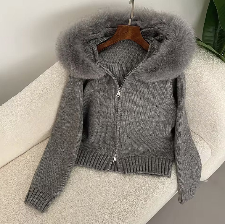 Aurora Hooded Fox Fur Sweater + FREE Fur Gloves