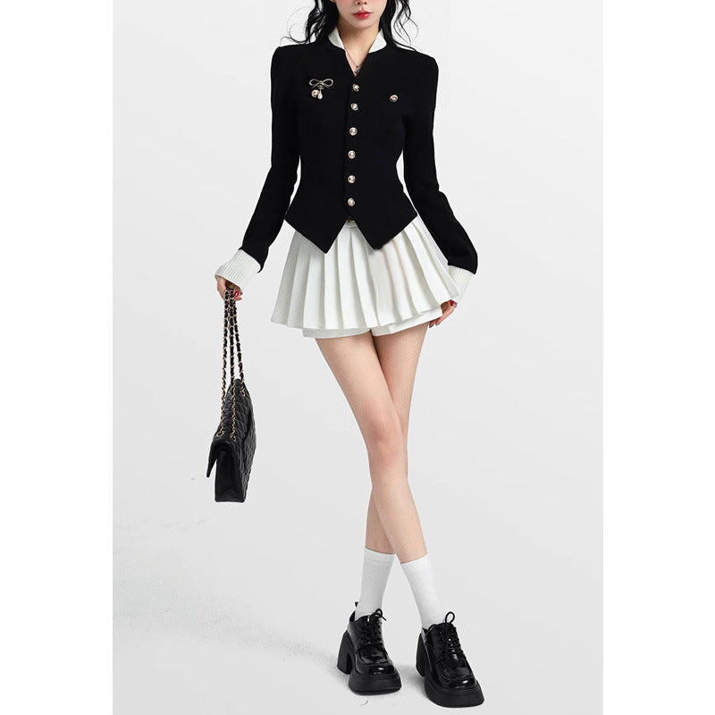 Bella Knitwear Coat & Pleated Skirt Two-piece Set