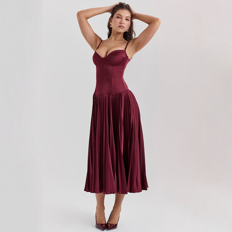 Straps Sleeveless Slim-fit Pleated Dress