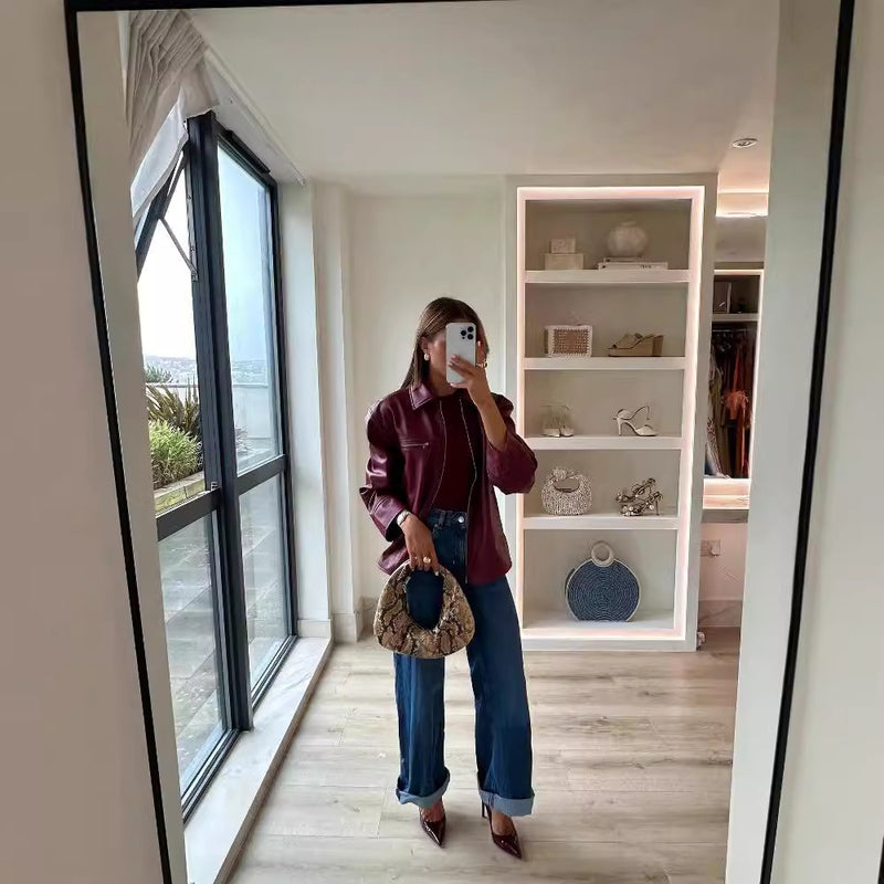 Isabella Folded Leather Zip Jacket