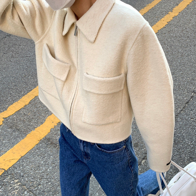 Elise French Lapel Slimming Cardigan with Double Pocket Design