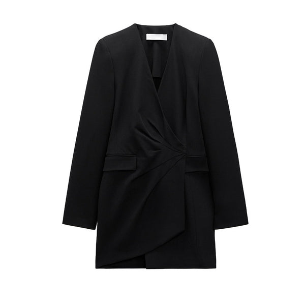 Celeste V-Neck Pleated Blazer Dress