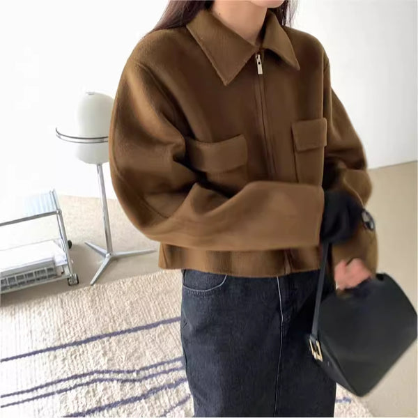 Elise French Lapel Slimming Cardigan with Double Pocket Design