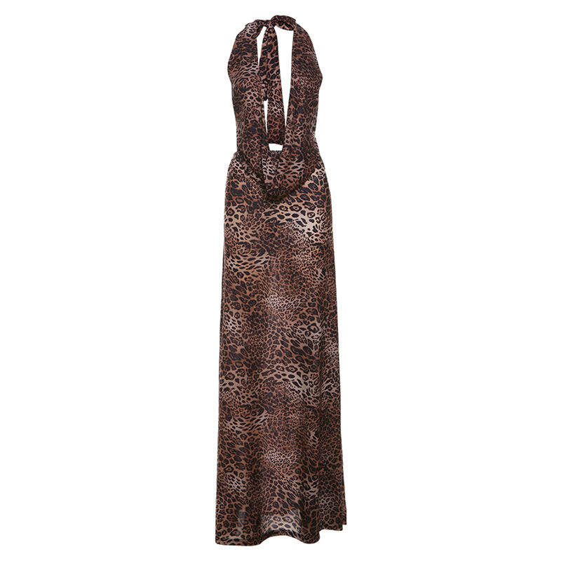 Aria Leopard Print Dress with Deep V Halter