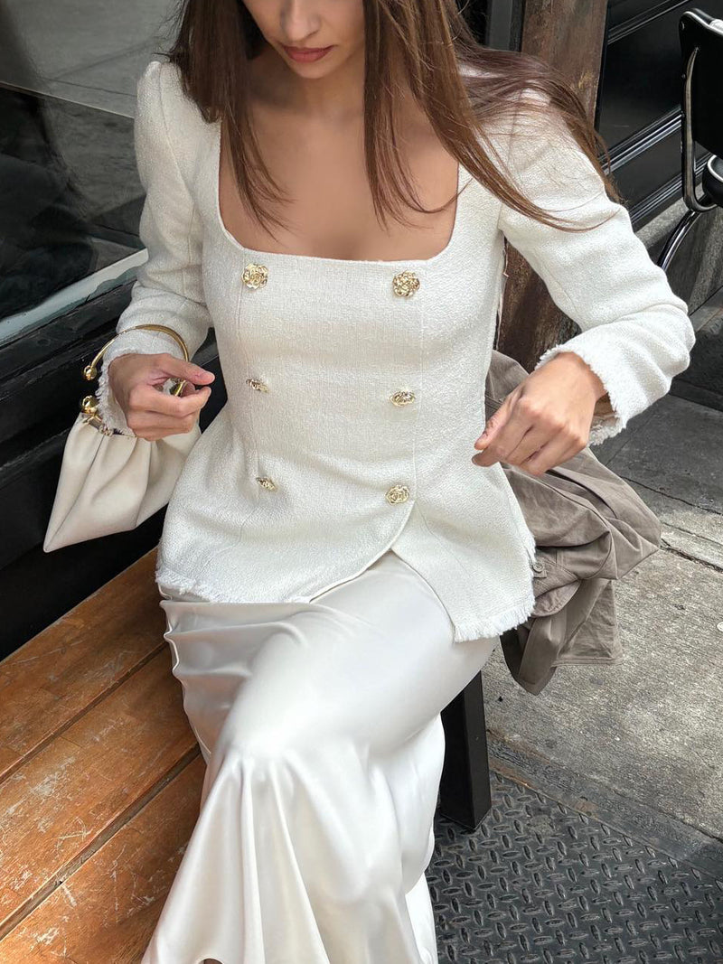 Clara Square Neck Long Sleeve Blazer – Elegant Tailored Fit