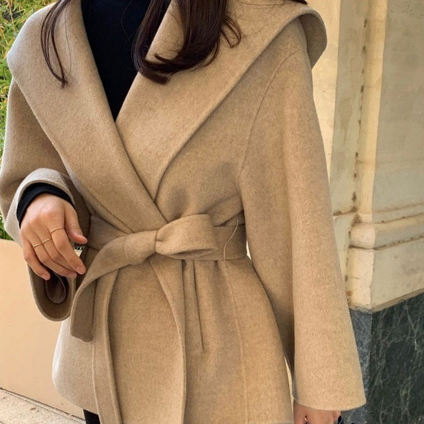 Elodie Hooded Woolen Coat