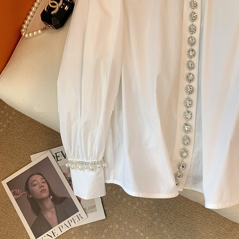 Vivienne White Beaded Long Sleeve Shirt – Classic Elegance